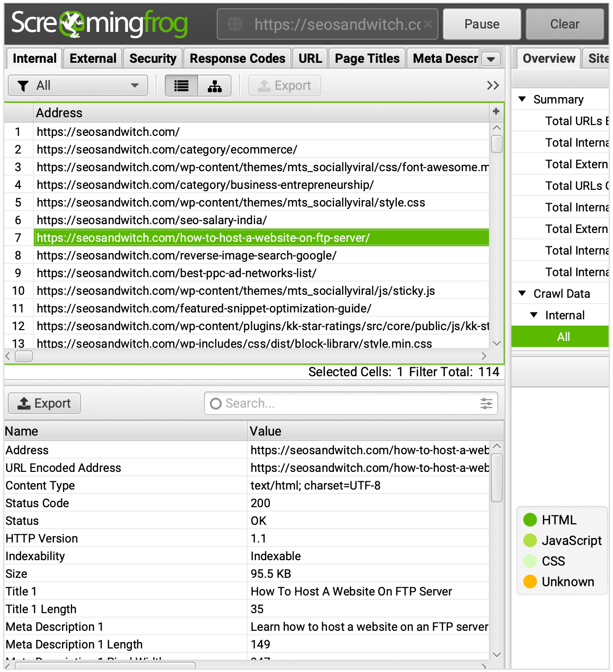 configuración de screaming frog